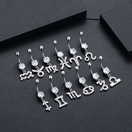 Pingyongchang Belly Button Ring 14G Libra CZ Dangle Jewelry | Surgical Steel Navel Bar for Women thumbnail 3
