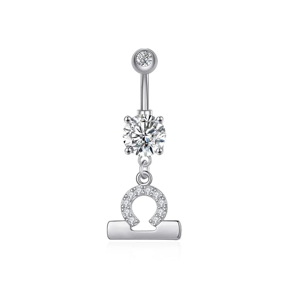 Pingyongchang Belly Button Ring 14G Libra CZ Dangle Jewelry | Surgical Steel Navel Bar for Women - main product image