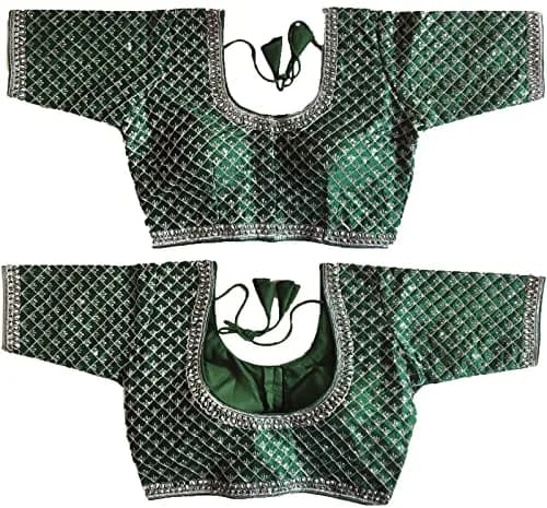 Pujia Mills Women's Blouse With Heavy Silver Jari Thread For Saree Lehenga, Green, 38 (100g) | Indian Choli for Ceremonies thumbnail 5