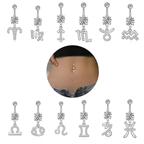 Pingyongchang Dangle Belly Button Rings 14G | Surgical Steel Navel Piercing Jewelry for Women-Cancer thumbnail 2