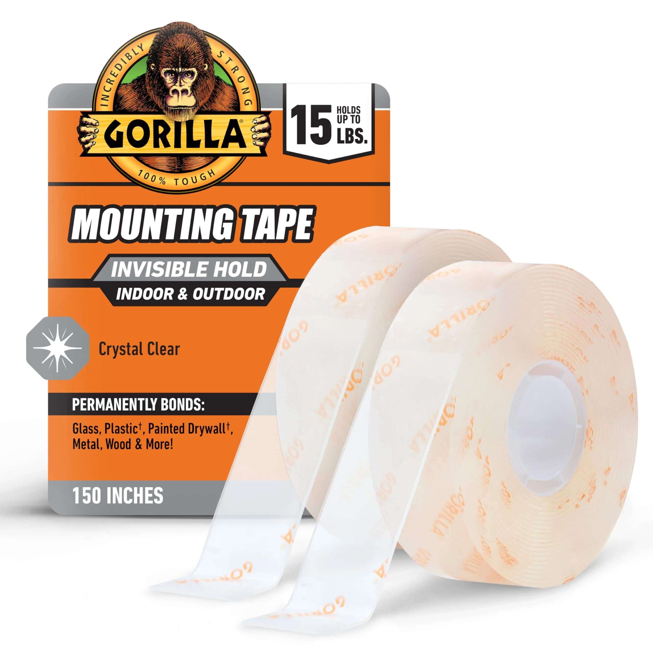 GORILLA Invisible Hold Mounting Tape 1" x 150" Clear 2-Pack | Strong Permanent Bond for Indoor/Outdoor Use - main product image