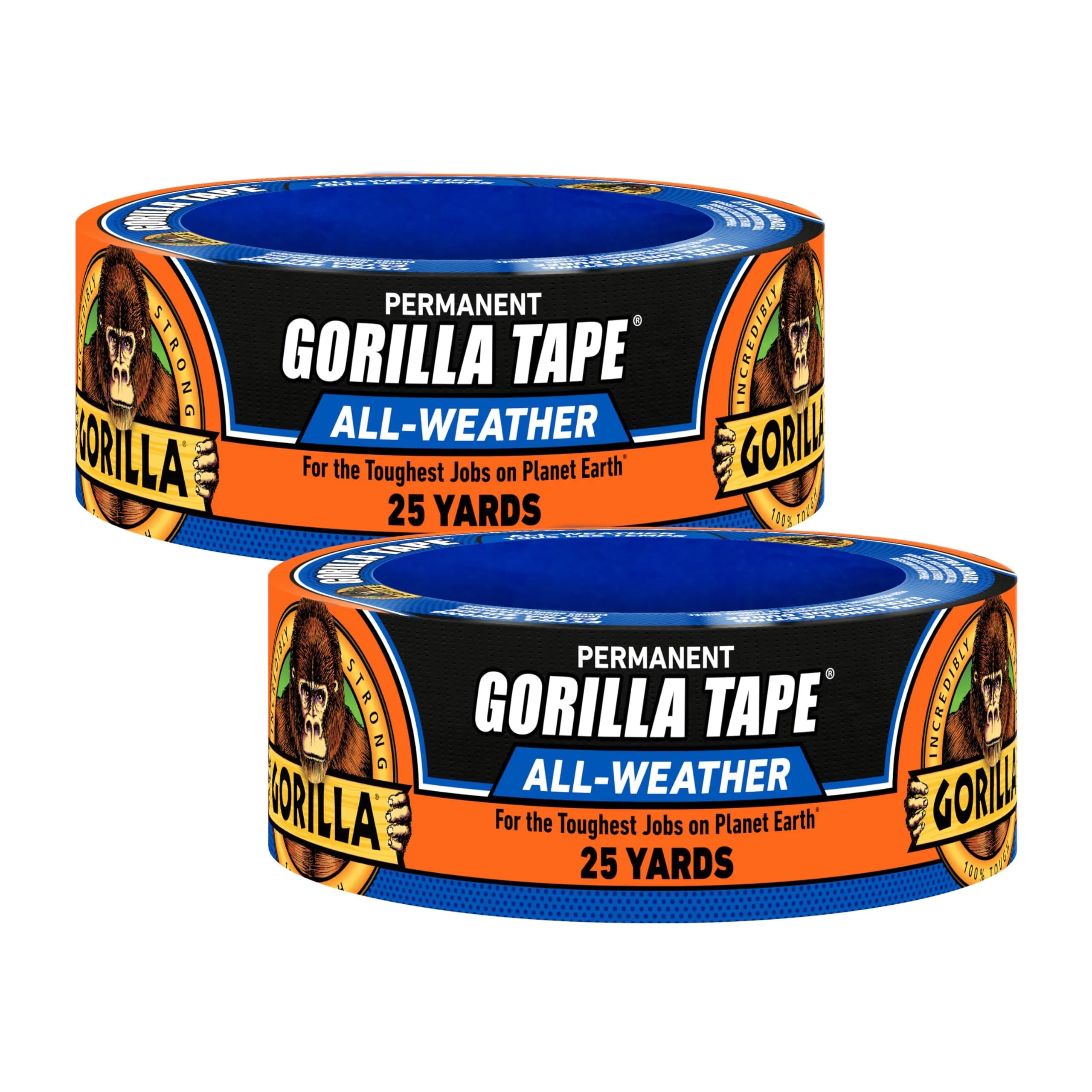 GORILLA All Weather Duct Tape, Black, 1.88 in x 75 ft (2-Pack) | Waterproof & UV Resistant for Outdoor Repairs