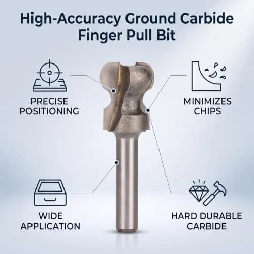 Walfront Finger Pull Bit 1/4in Round Shank Carbide Center Point Drill Bit for Drawer Pull, Cork Wood Hardwood Veneer, Slotting & Keyholes (70-120 chars) thumbnail 3