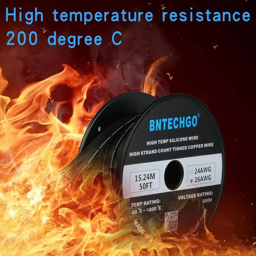 BNTECHGO 26 AWG Silicone Ribbon Cable 8P Black 50ft (15.24m) | Ultra Flexible Tinned Copper Wire for RC, Arduino, DIY - view 4