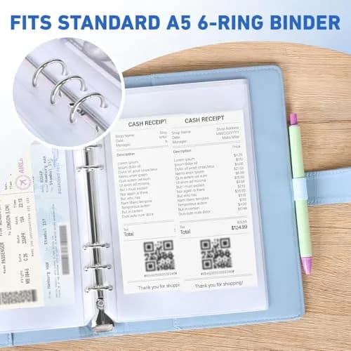 Antner A5 Binder Pockets No Zipper 6-Hole | Clear PVC, 12 Pack for Saving Challenge (70-120 chars) thumbnail 4