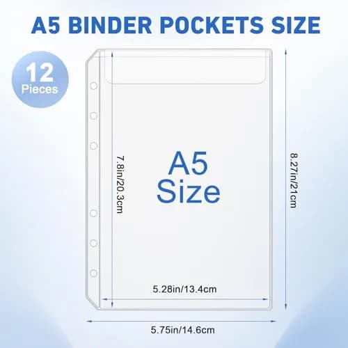 Antner A5 Binder Pockets No Zipper 6-Hole | Clear PVC, 12 Pack for Saving Challenge (70-120 chars) thumbnail 2