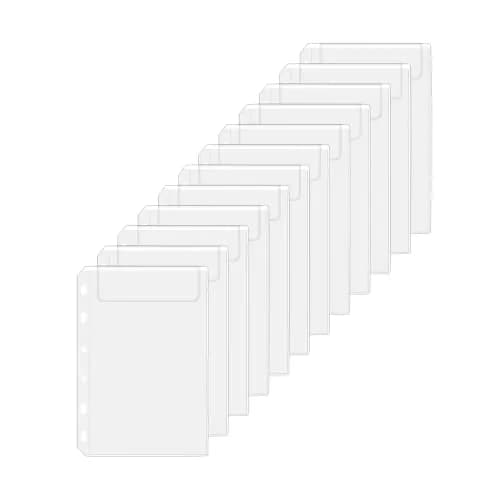 Antner 12PCS A7 Mini Binder Pockets 6-Hole No Zipper Budget Cash Envelopes for A7 6 Ring Binder Wallet, Clear Zipless Cash Stuffing Envelopes thumbnail 1