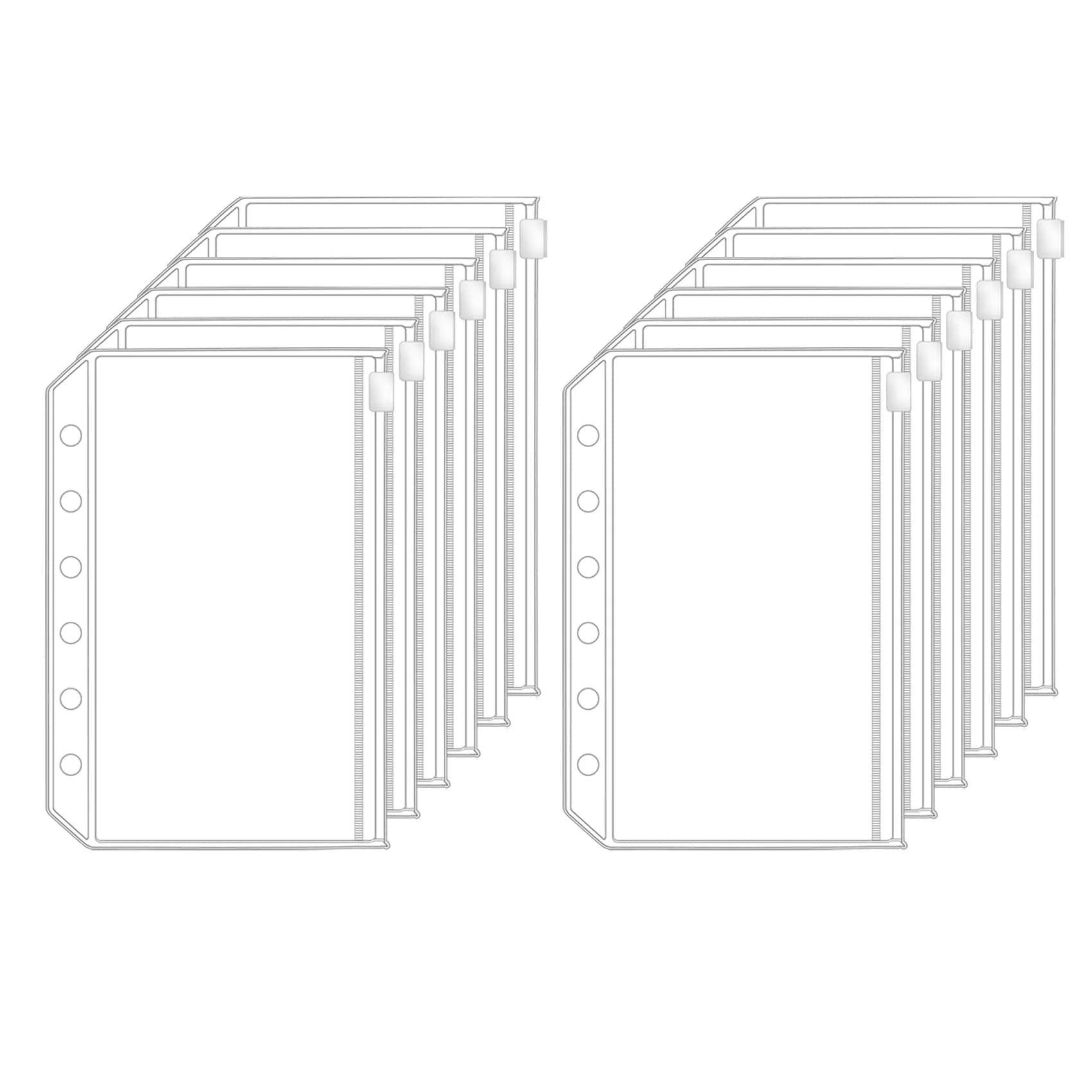 Antner A7 Mini Binder Pockets with Zipper, 6 Holes, 13.3cm x 8.7cm (5.24" x 3.43") | Pack of 12 Clear PVC Pouches for Budgeting & Organization