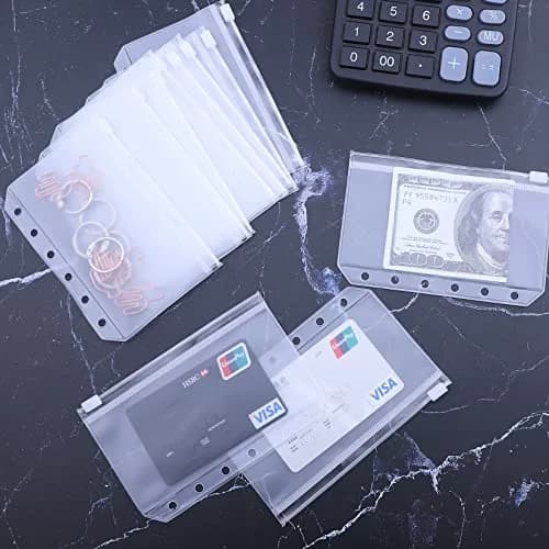 Antner A7 Mini Binder Pockets with Zipper, 6 Holes, 13.3cm x 8.7cm (5.24" x 3.43") | Pack of 12 Clear PVC Pouches for Budgeting & Organization thumbnail 6