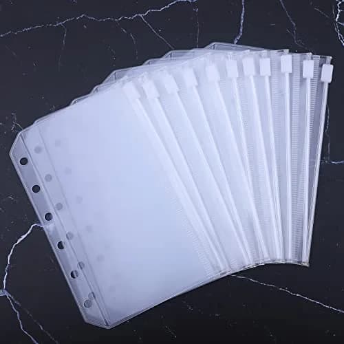 Antner A7 Mini Binder Pockets with Zipper, 6 Holes, 13.3cm x 8.7cm (5.24" x 3.43") | Pack of 12 Clear PVC Pouches for Budgeting & Organization thumbnail 7