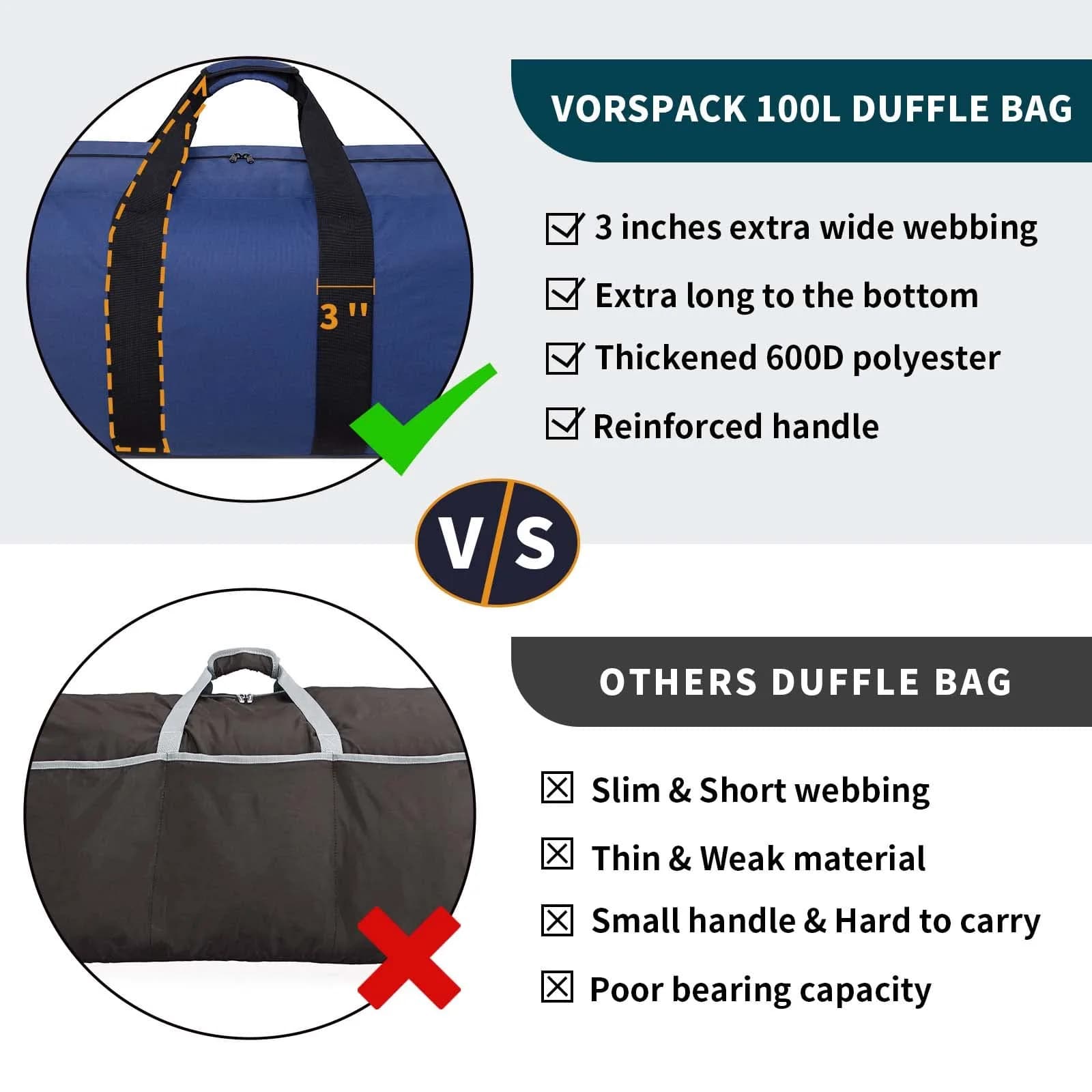 Vorspack Extra Large Duffle Bag 100L (80cm x 42cm x 30cm) | Heavy Duty Travel Gear Bag - view 3