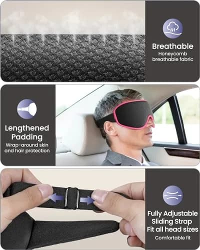 WAOAW Sleep Mask for Men Women | 3D Breathable Soft Comfortable Eye Mask for Travel & Sleep thumbnail 4