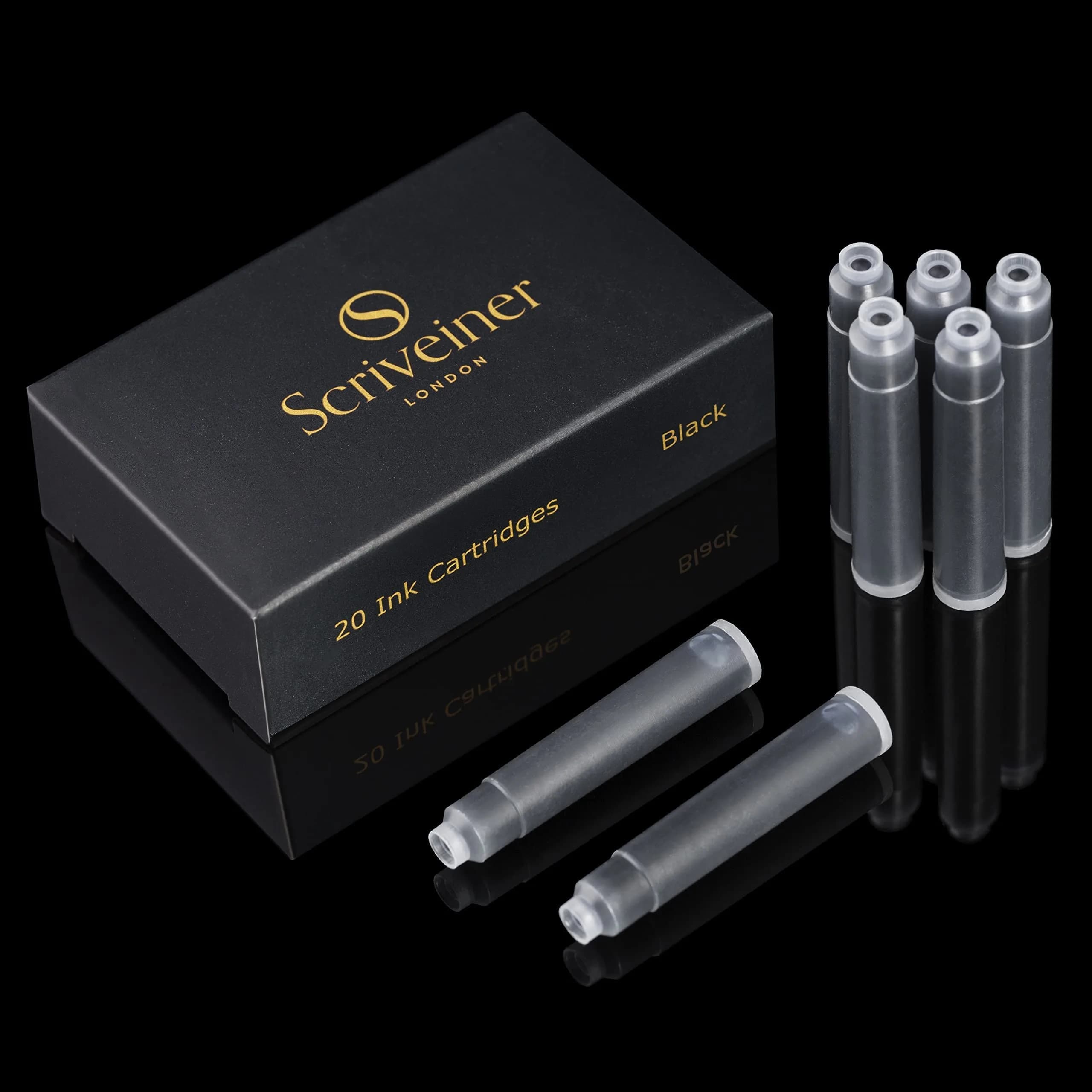 Scriveiner Fountain Pen Ink Cartridges Blue International Standard 20-Pack | Smooth Ink Flow — Black