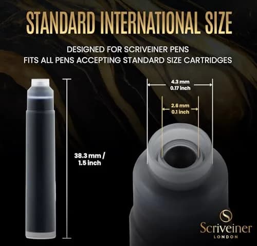 Scriveiner Black International Standard Fountain Pen Ink Cartridges, 20-Pack | Made in England thumbnail 2