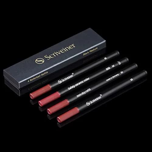 Scriveiner Rollerball Refill Black Medium 4 Pack (11.6cm x 1cm x 2.8cm) | Smooth Ink Flow thumbnail 1