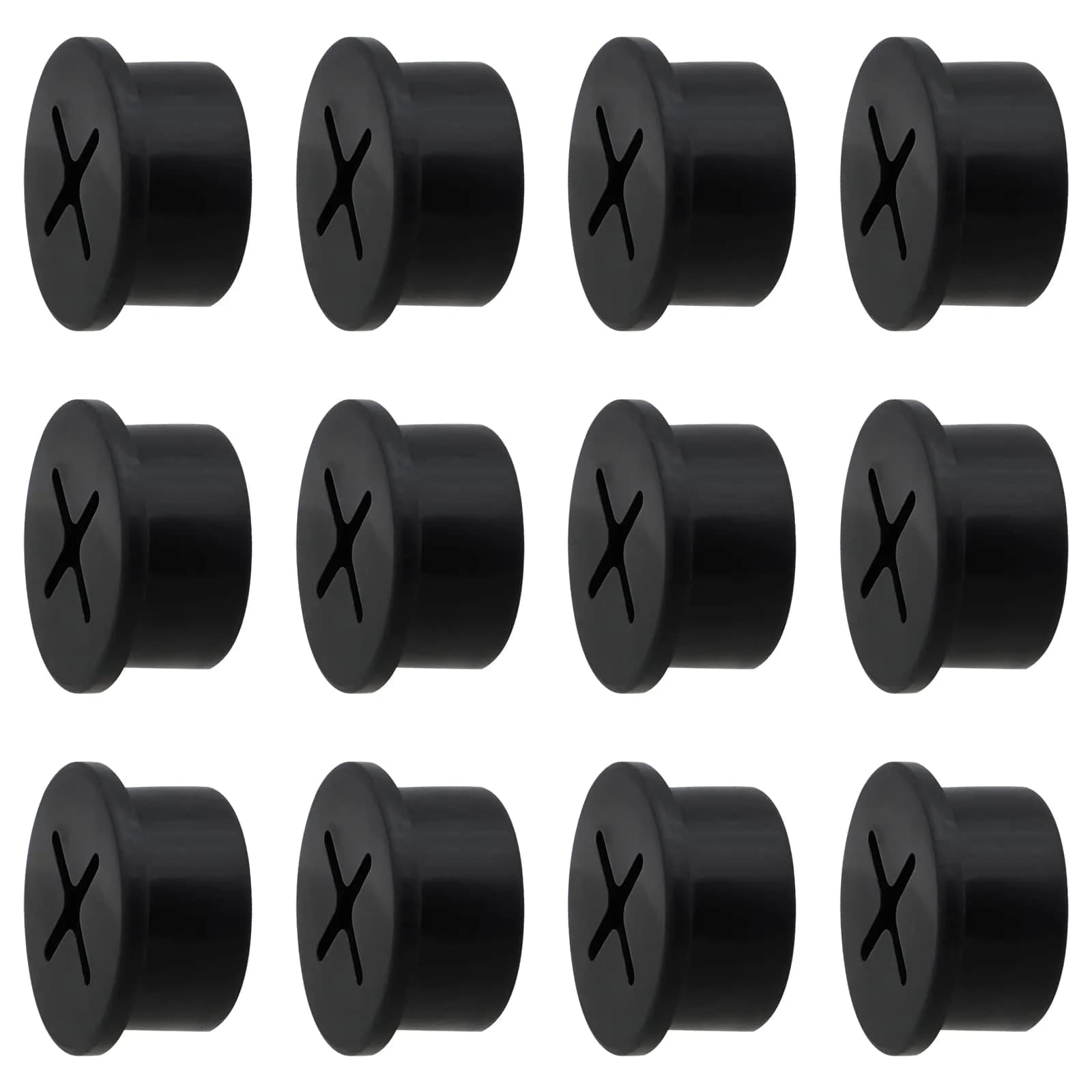 KITANIS 1.5 Inch (38mm) White Desk Grommet with Hole Saw | 12-Piece Set for Cable Management — 3/4IN/20mm Black