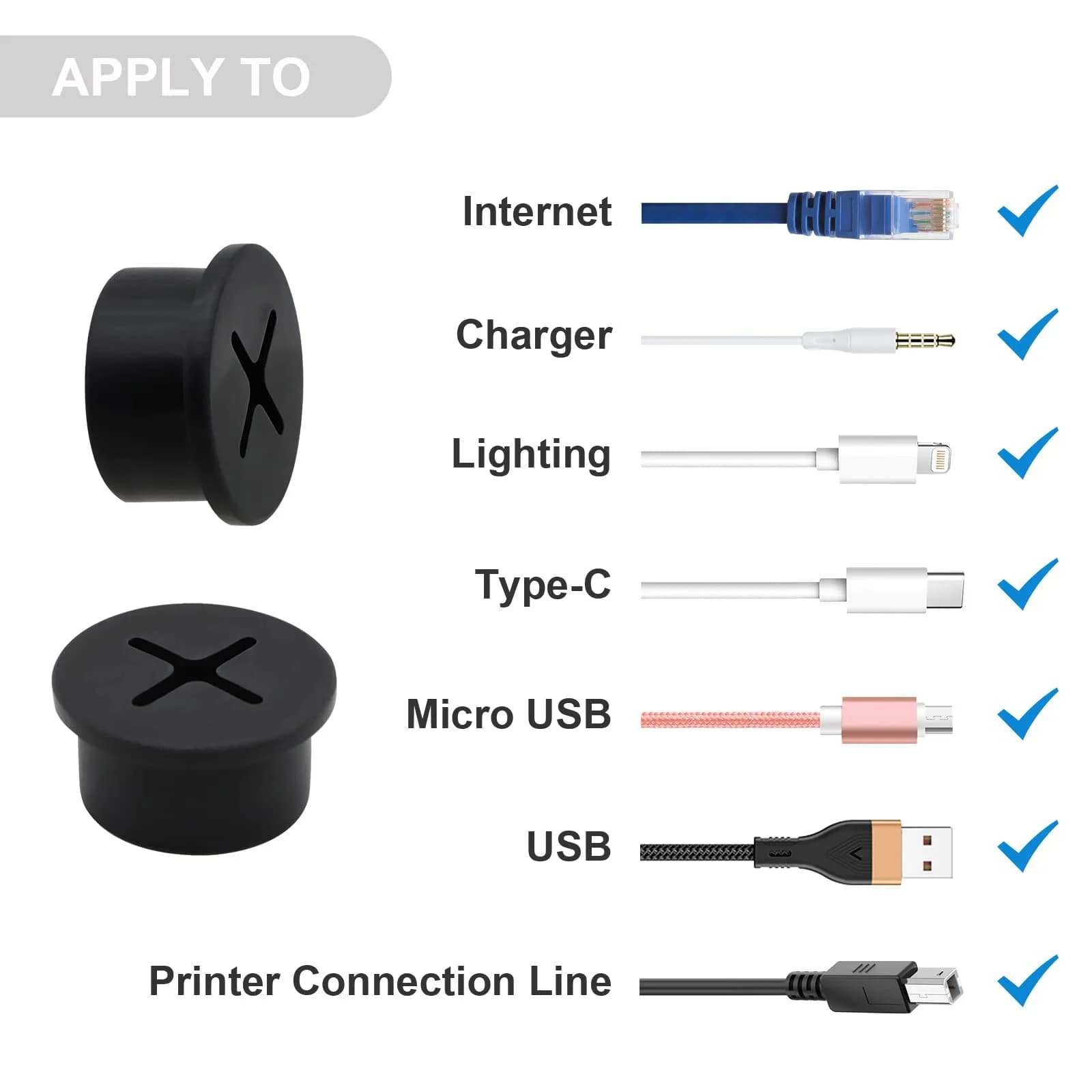 KITANIS 3/4 Inch (20mm) Black Rubber Desk Grommet | Flexible Silicone Cable Cord Grommet | 12-Pack - view 6