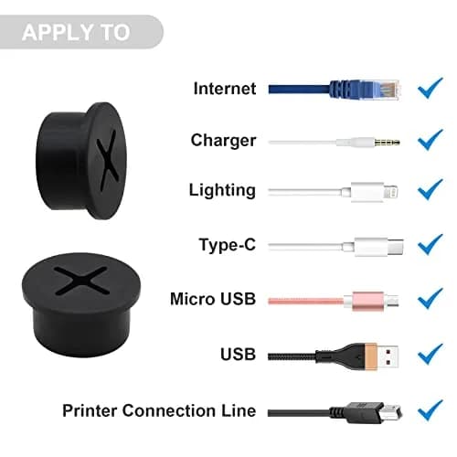 KITANIS 3/4 Inch (20mm) Black Rubber Desk Grommet | Flexible Silicone Cable Cord Grommet | 12-Pack thumbnail 6
