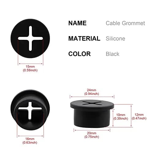 KITANIS 3/4 Inch (20mm) Black Rubber Desk Grommet | Flexible Silicone Cable Cord Grommet | 12-Pack thumbnail 2