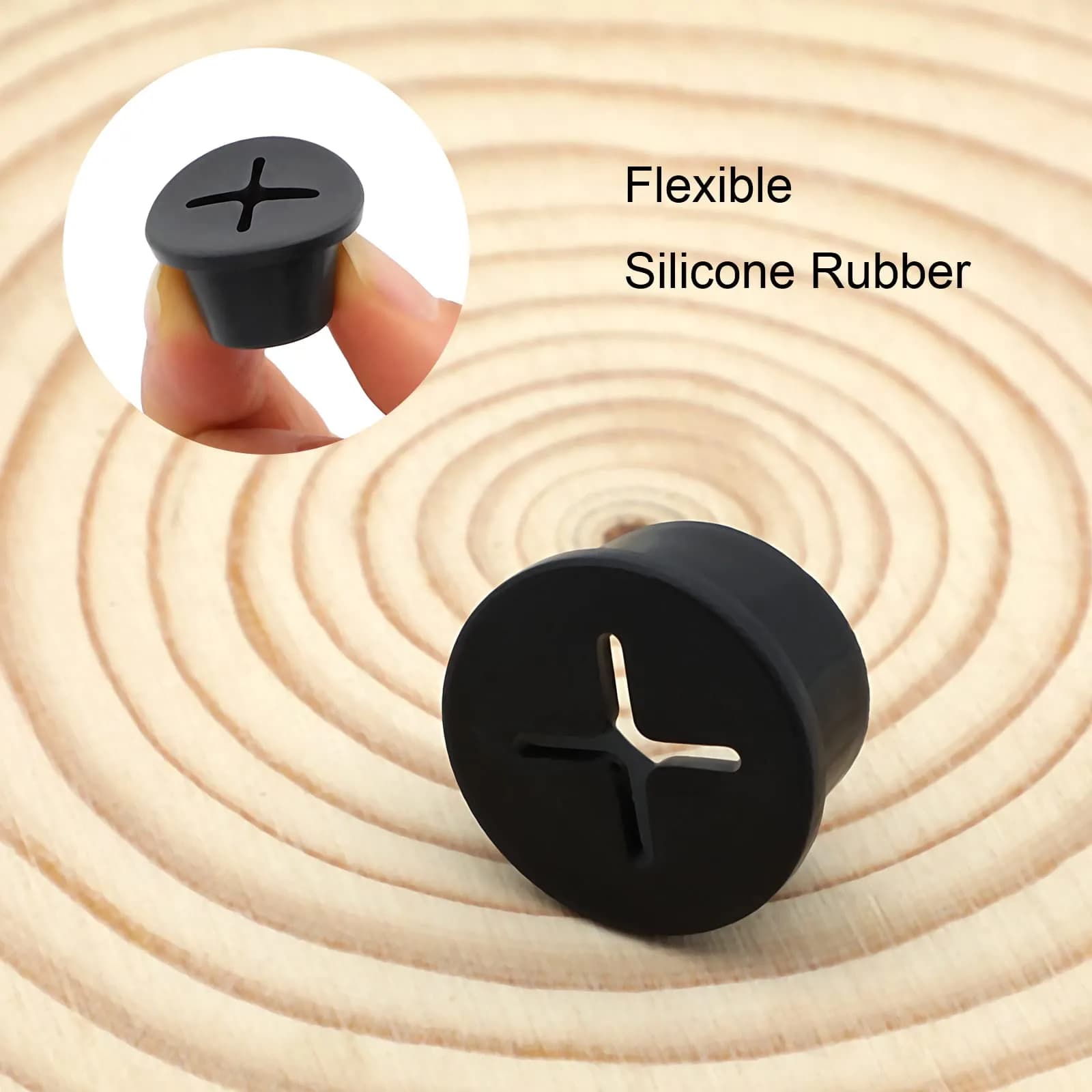 KITANIS 3/4 Inch (20mm) Black Rubber Desk Grommet | Flexible Silicone Cable Cord Grommet | 12-Pack - view 3