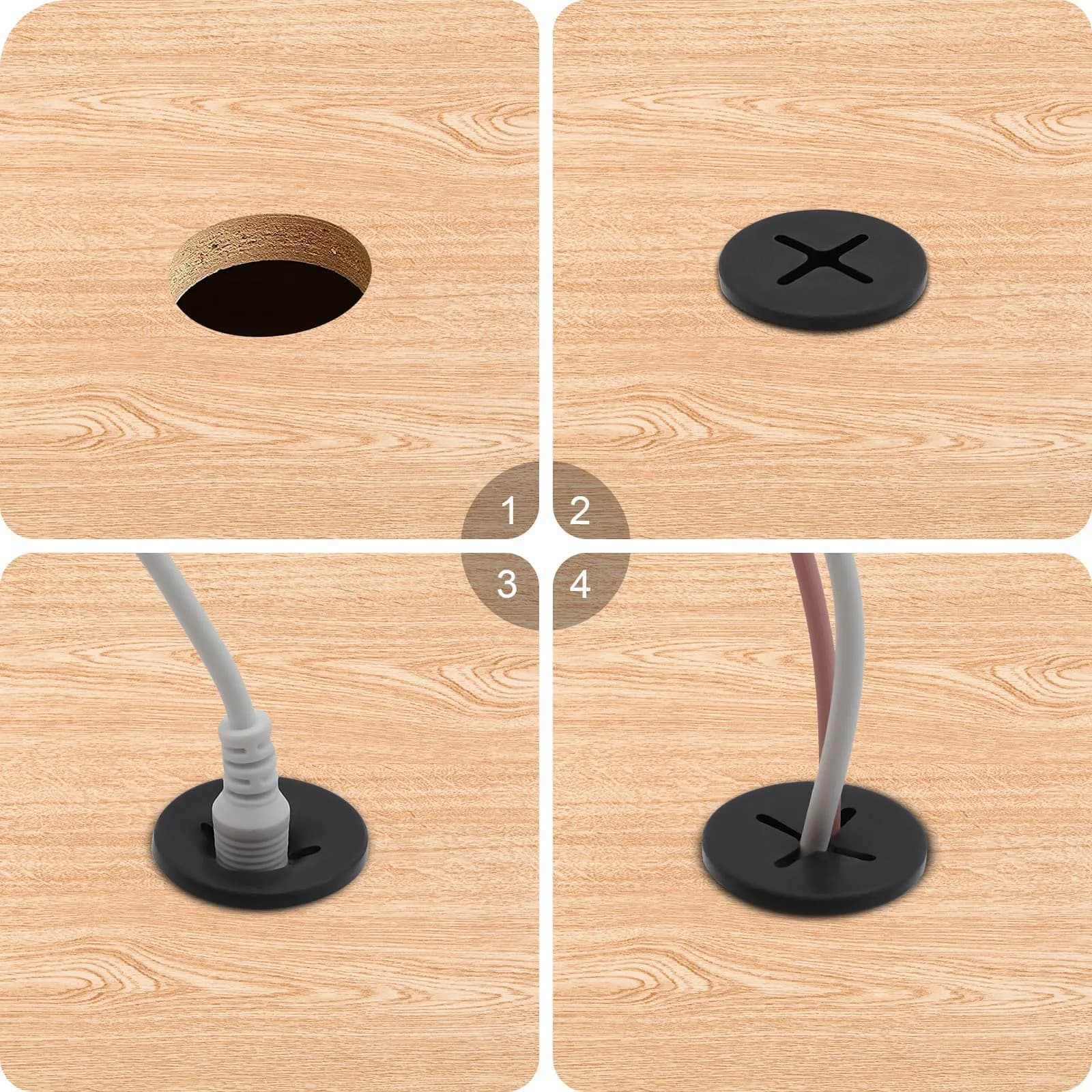 KITANIS 3/4 Inch (20mm) Black Rubber Desk Grommet | Flexible Silicone Cable Cord Grommet | 12-Pack - view 4