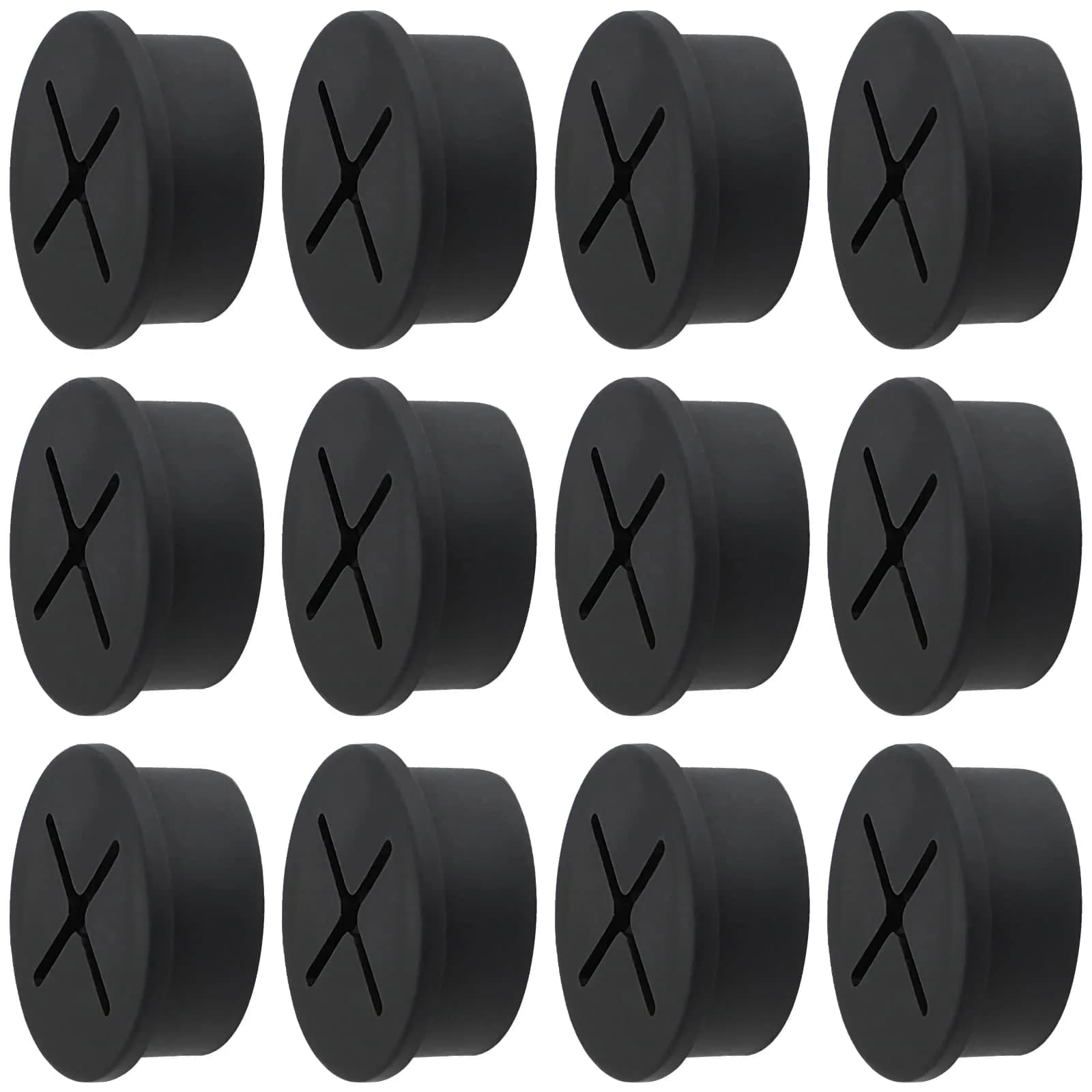 KITANIS 1.5 Inch (38mm) White Desk Grommet with Hole Saw | 12-Piece Set for Cable Management — 1IN/25mm Black