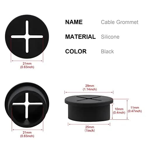 KITANIS Flexible Rubber Desk Grommets 1 Inch (25mm) Black Silicone, 12-Pack | Organize Cables for Desks & Furniture thumbnail 2
