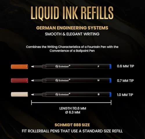 Scriveiner Blue Medium Rollerball Pen Refills (4-Pack, 0.7mm Tip) | Smooth Liquid Ink, Made in Germany thumbnail 5