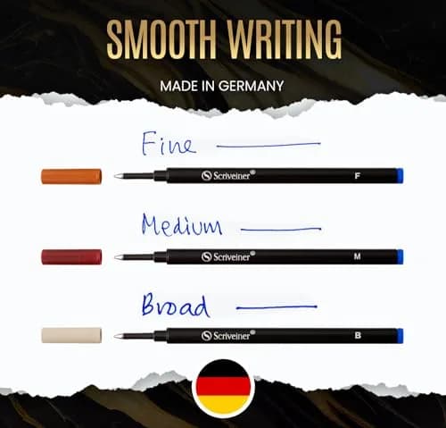Scriveiner Blue Medium Rollerball Pen Refills (4-Pack, 0.7mm Tip) | Smooth Liquid Ink, Made in Germany thumbnail 2