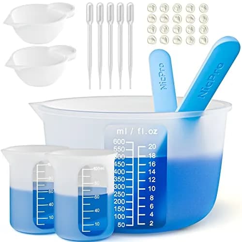 Nicpro Large Silicone Resin Measuring Cups Tool Kit 600ml & 100ml | Reusable Epoxy Resin Mixing Tools for Jewelry Making thumbnail 1