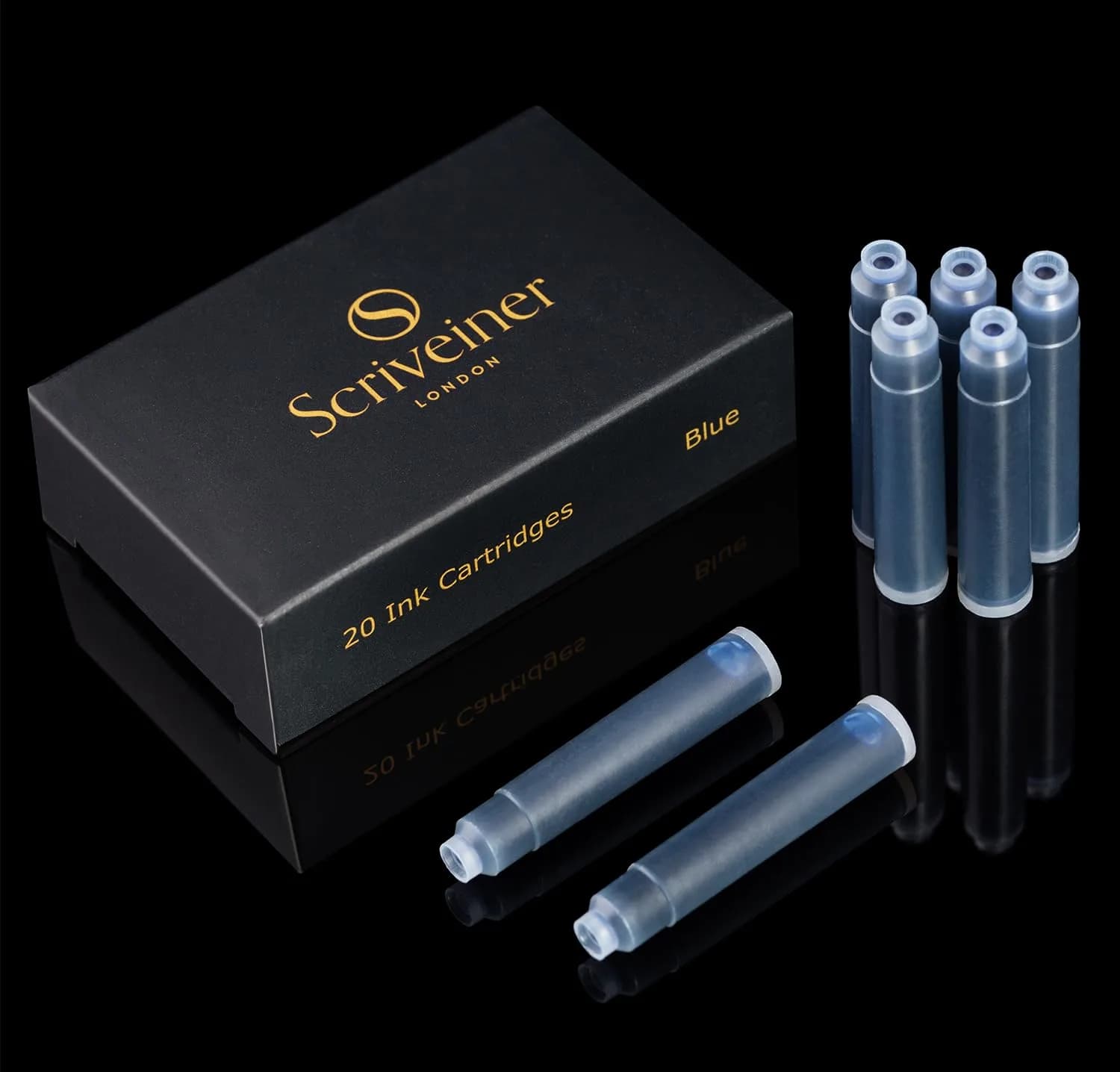 Scriveiner Fountain Pen Ink Cartridges Blue International Standard 20-Pack | Smooth Ink Flow - main product image