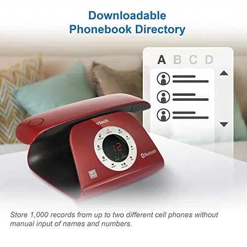VTech VS122-16 Retro-Design Cordless Phone with Bluetooth Connect to Cell, Call Blocker, Answering System, Full-Duplex Speakerphone, Red thumbnail 5