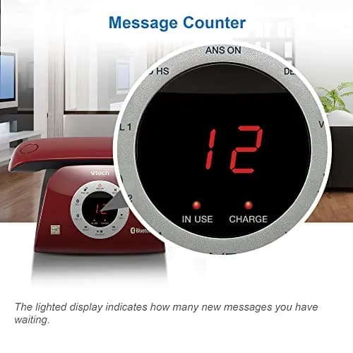 VTech VS122-16 Retro-Design Cordless Phone with Bluetooth Connect to Cell, Call Blocker, Answering System, Full-Duplex Speakerphone, Red thumbnail 6