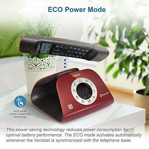VTech VS122-16 Retro-Design Cordless Phone with Bluetooth Connect to Cell, Call Blocker, Answering System, Full-Duplex Speakerphone, Red thumbnail 8