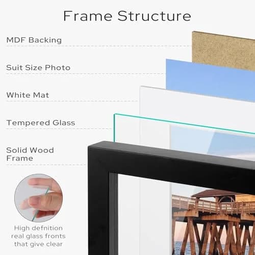 Golden State Art 12x16 Picture Frame, Solid Wood & Real Glass, Black | Classic Wall & Tabletop Decor thumbnail 3