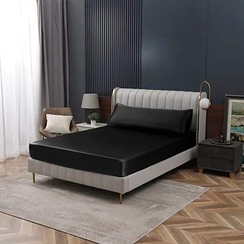Homiest Black Satin Fitted Sheet King Deep Pocket | Silky, Luxurious, Deep Fit (70-120 chars) thumbnail 7