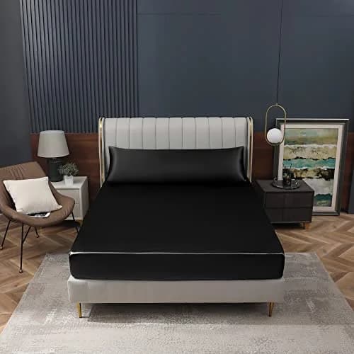 Homiest Black Satin Fitted Sheet King Deep Pocket | Silky, Luxurious, Deep Fit (70-120 chars) thumbnail 8