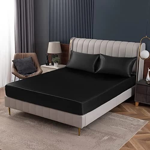 Homiest Black Satin Fitted Sheet King Deep Pocket | Silky, Luxurious, Deep Fit (70-120 chars) thumbnail 9