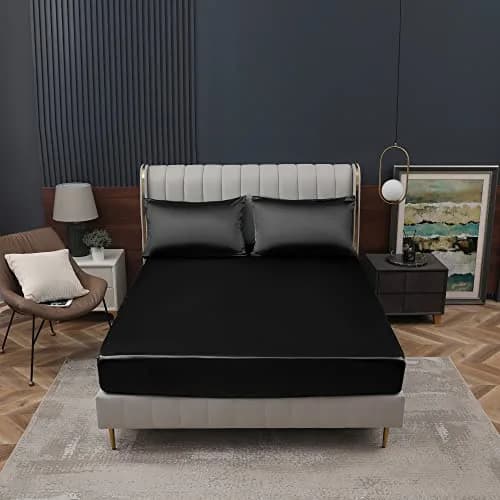 Homiest Black Satin Fitted Sheet King Deep Pocket | Silky, Luxurious, Deep Fit (70-120 chars) thumbnail 2