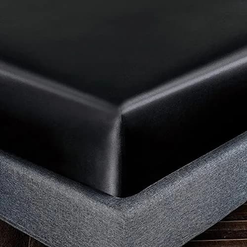 Homiest Black Satin Fitted Sheet King Deep Pocket | Silky, Luxurious, Deep Fit (70-120 chars) thumbnail 3