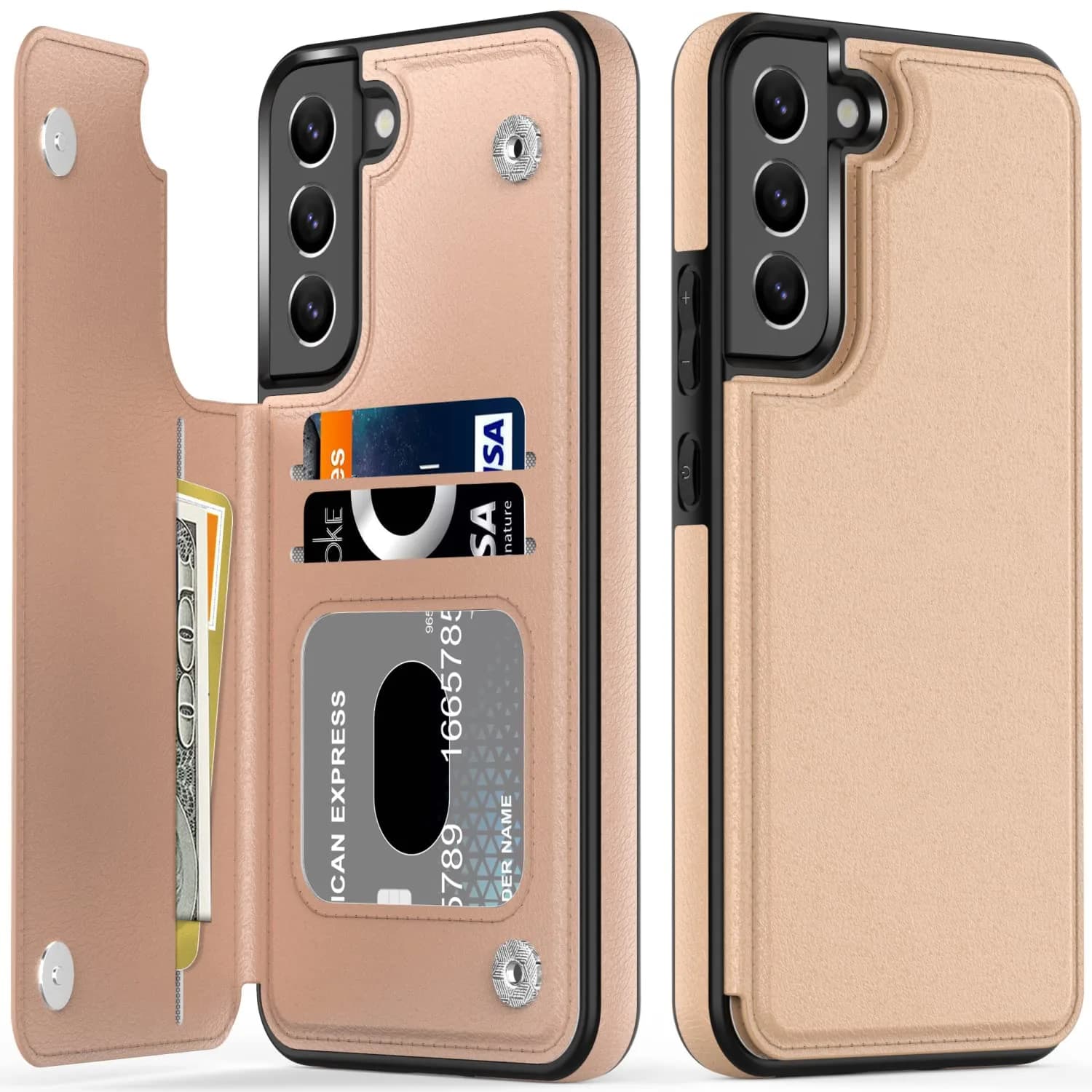 LETO Luxury Flip Folio Leather Wallet Case for Samsung Galaxy S22 Plus 6.6" (16.8cm) Light Brown | Card Slots, Kickstand, USA Import — Light Brown