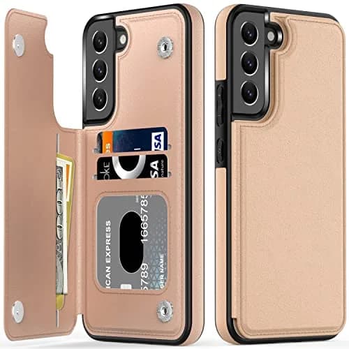 LETO Luxury Flip Folio Leather Wallet Case for Samsung Galaxy S22 Plus 6.6" (16.8cm) Light Brown | Card Slots, Kickstand, USA Import thumbnail 1