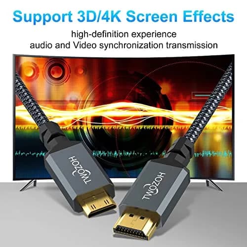 Twozoh HDMI to Mini HDMI Cable 7.5m | 4K/60Hz Support, Braided Cord for HD Camcorders & Gaming Devices thumbnail 2