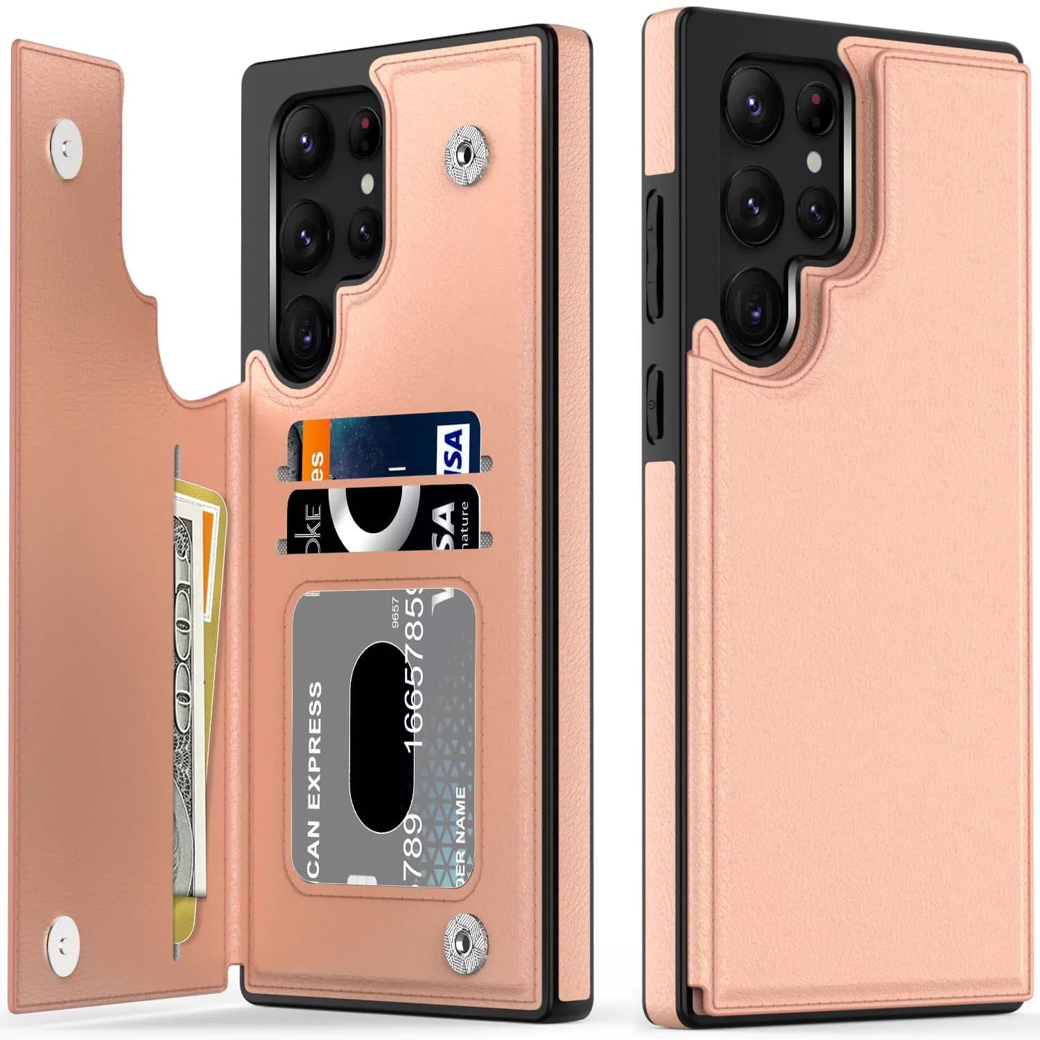 LETO Luxury Flip Folio Leather Wallet Case for Samsung Galaxy S22 Ultra 6.8" (17.3cm) | Protective Phone Case with Card Slots & Kickstand — Light Brown