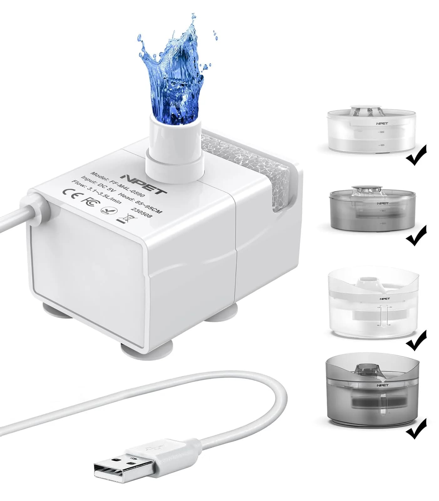 NPET DF10 Dog Water Fountain Replacement Pump | Large Capacity, BPA-Free, Ultra-Quiet, 5L — GRAY