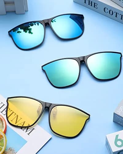Frienda Oversize Clip-on Sunglasses 3 Pcs | Blue Green, Yellow Green, Yellow | Large, Flip Design thumbnail 7