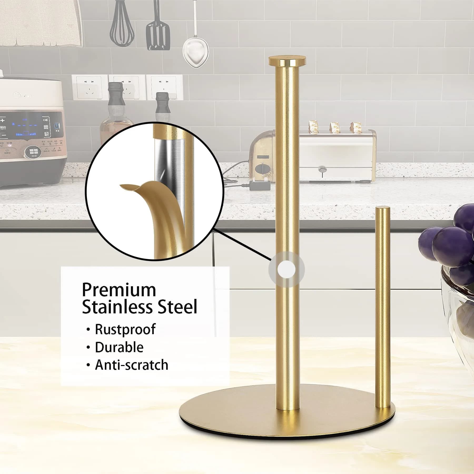 OBODING Gold Countertop Paper Towel Holder, Stainless Steel, Modern Kitchen and Bathroom Organization | Rust-Proof Design - view 5