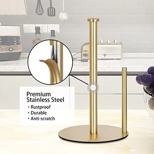 OBODING Gold Countertop Paper Towel Holder, Stainless Steel, Modern Kitchen and Bathroom Organization | Rust-Proof Design thumbnail 5