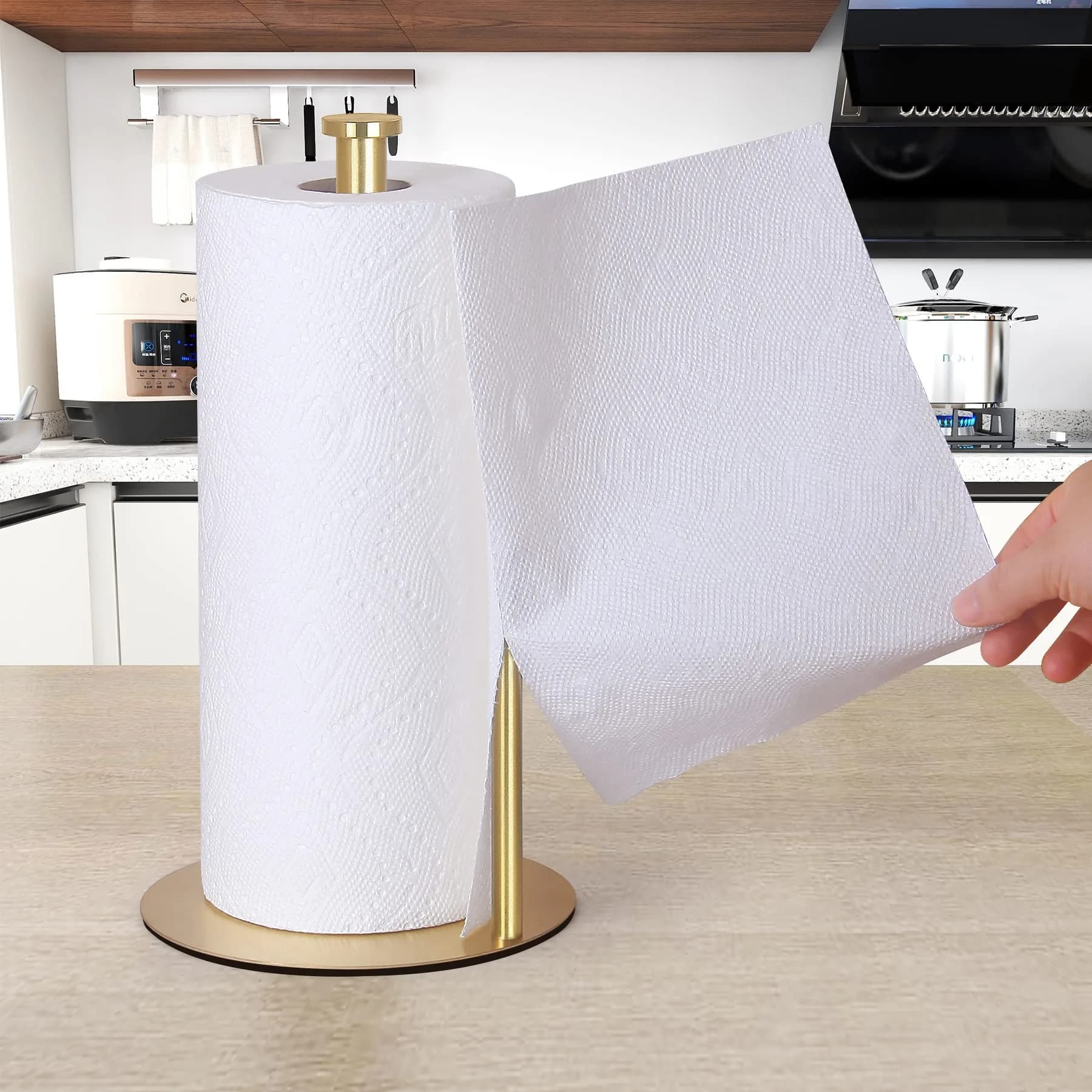 OBODING Gold Countertop Paper Towel Holder, Stainless Steel, Modern Kitchen and Bathroom Organization | Rust-Proof Design - view 3