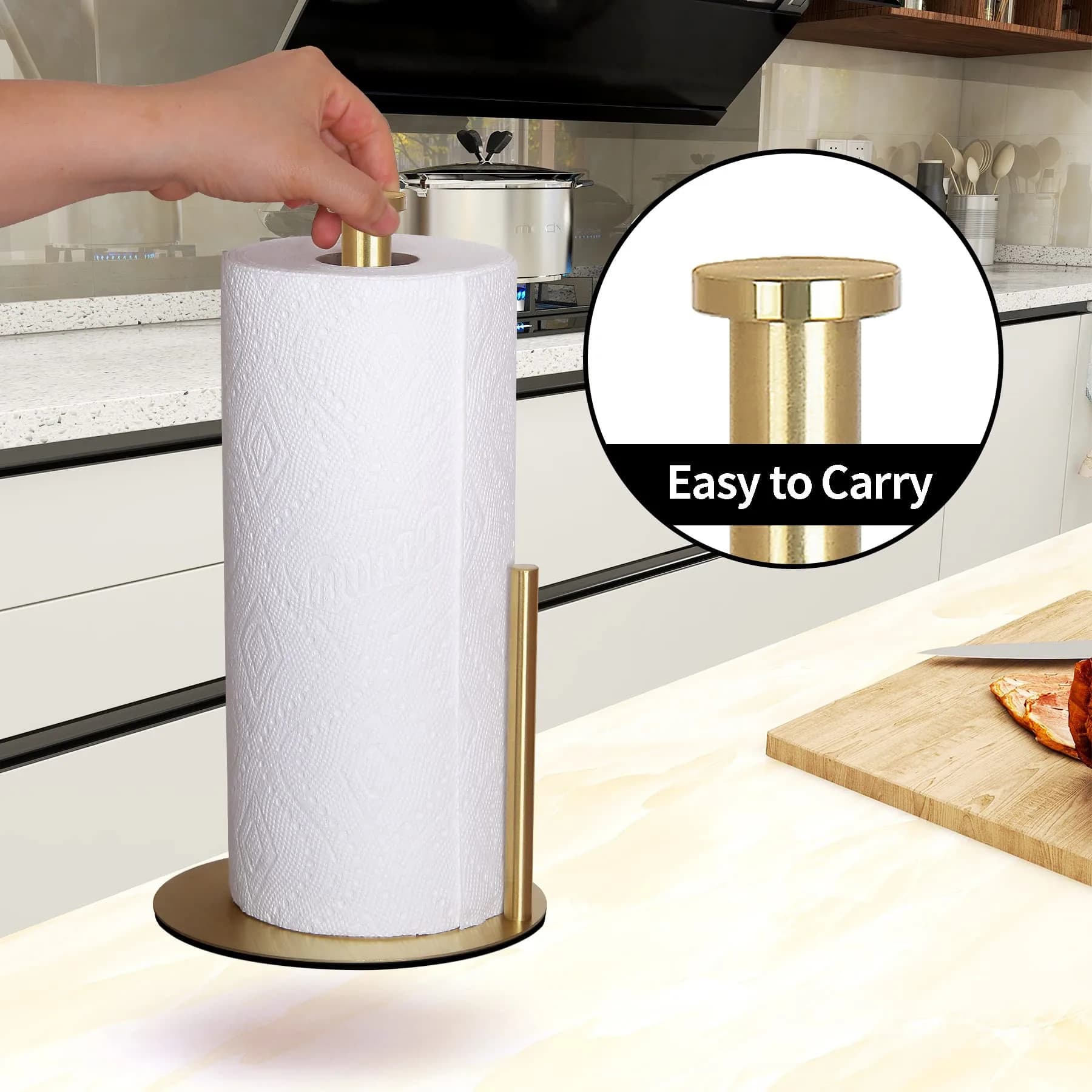 OBODING Gold Countertop Paper Towel Holder, Stainless Steel, Modern Kitchen and Bathroom Organization | Rust-Proof Design - view 4